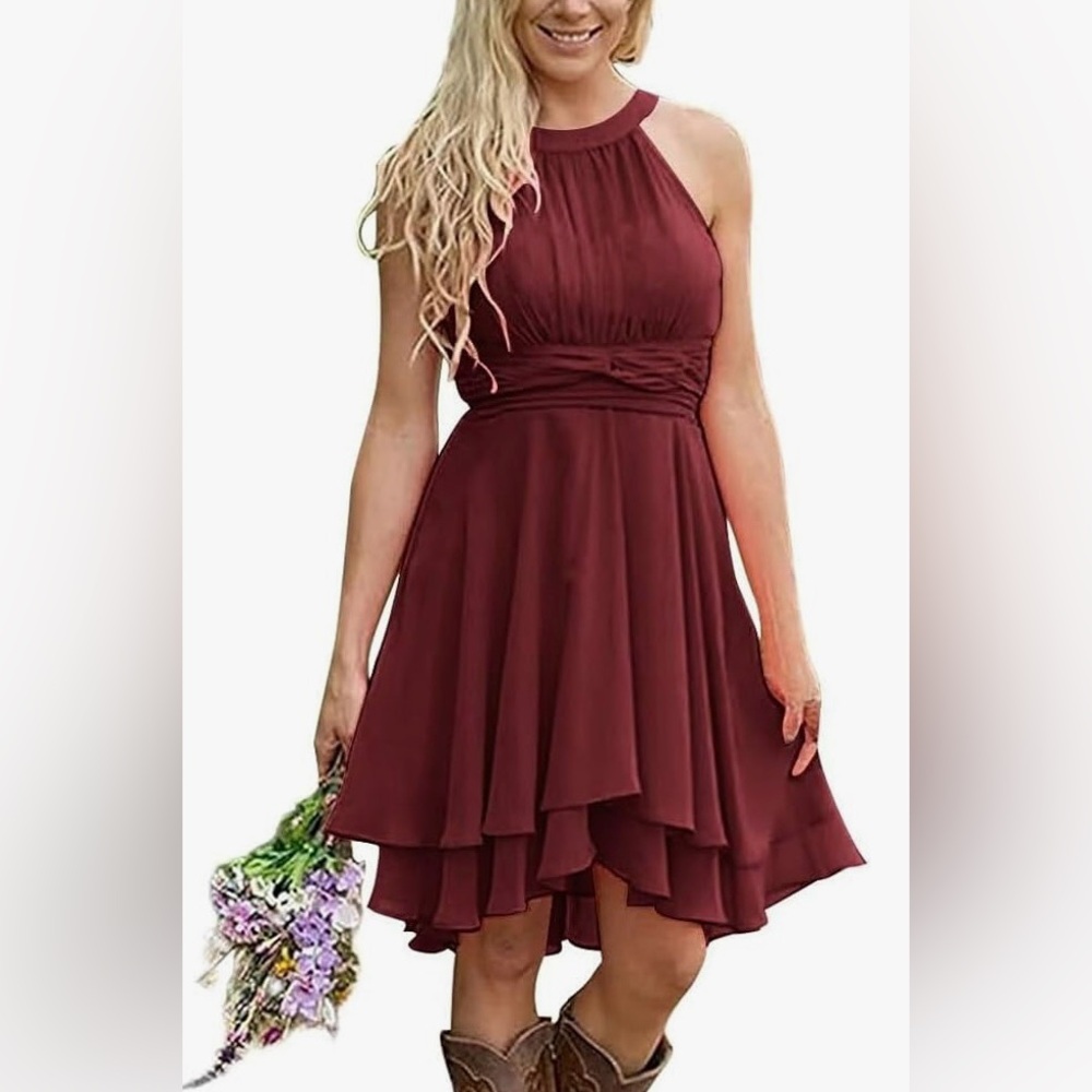 Yuxin Knee Length Burgundy Dress